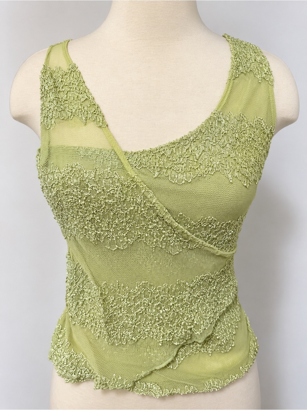 Lace-Trim Light Green Sleeveless Tank Top